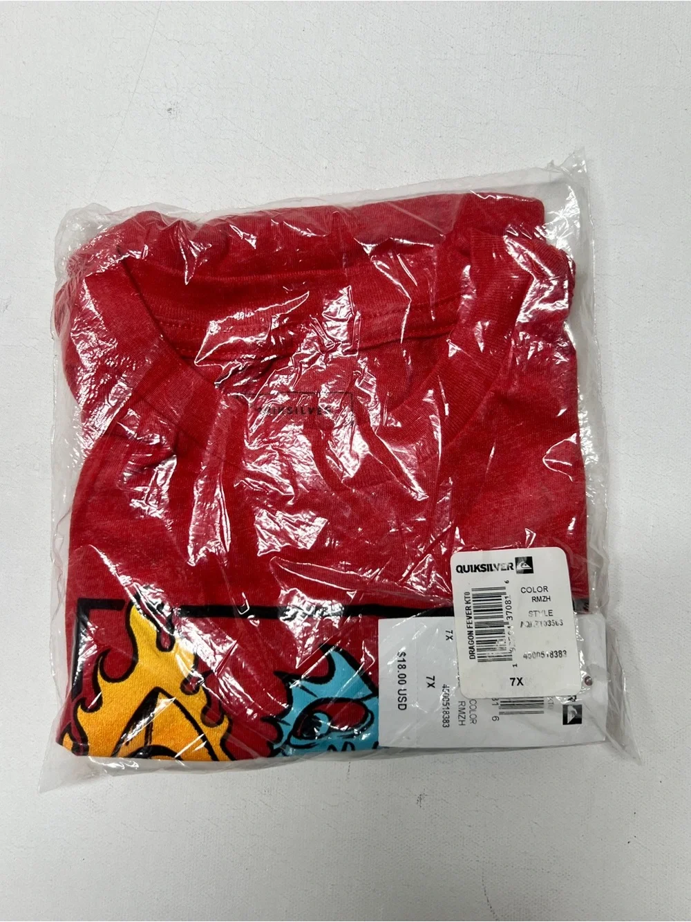 Quiksilver Red Short Sleeve Tee Dragon Graphic Little Boy Size 7X